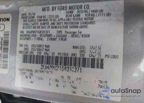 2016 Ford Fusion Se из США, поврежденный, VIN 3FA6P0H71GR331371